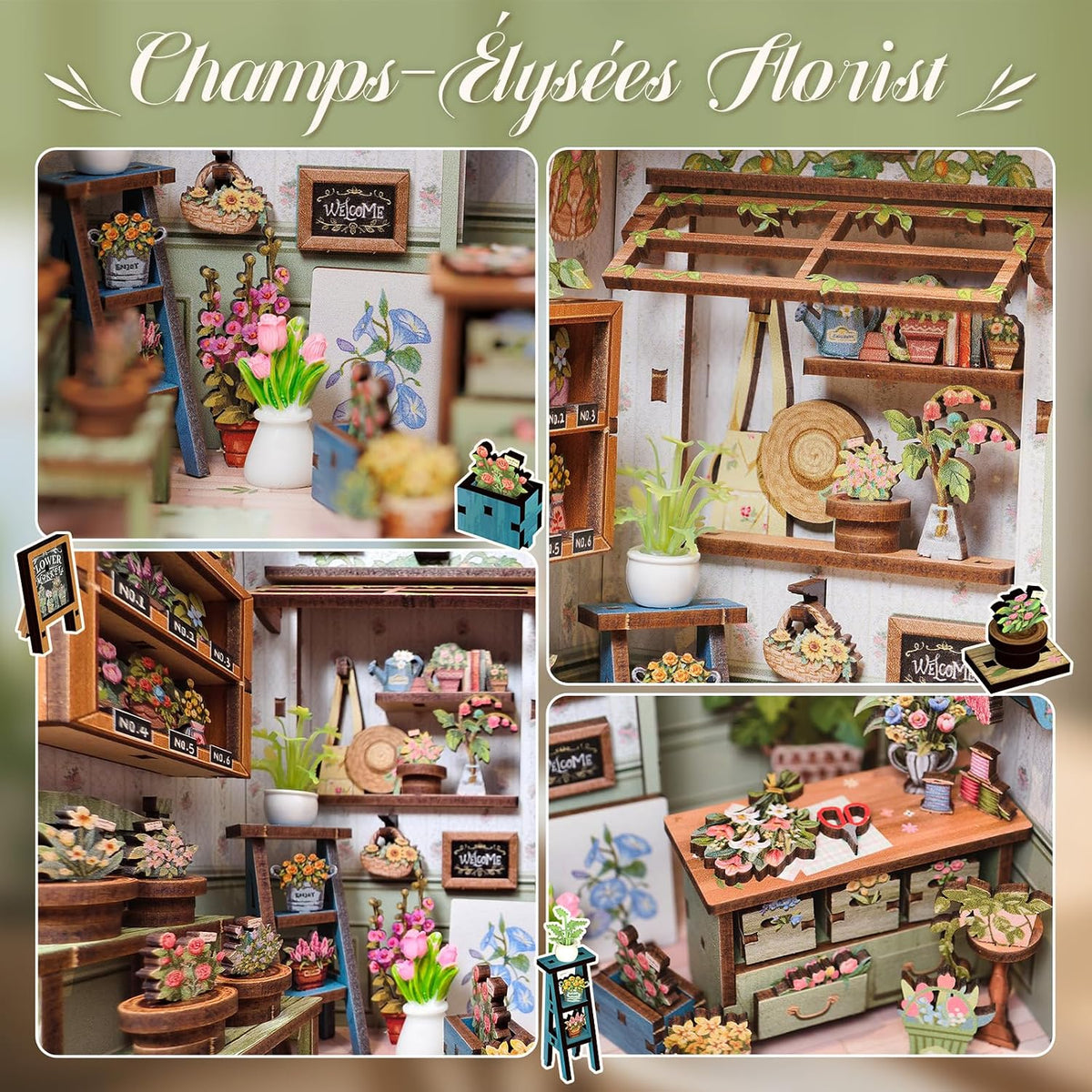 CUTEBEE Kit de rincón de libros - Kit de casa de muñecas en miniatura DIY para adultos y adolescentes, rompecabezas de madera 3D, estantería de casa pequeña Booknook, regalos para la familia (Florista