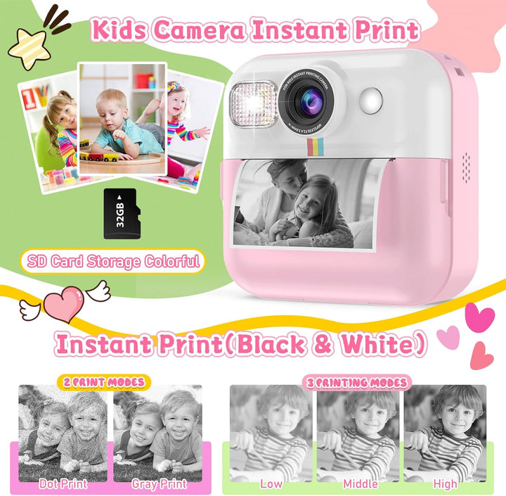 Cámara para Niñas, Cámara de Impresión Instantánea 1080P, Regalos d...