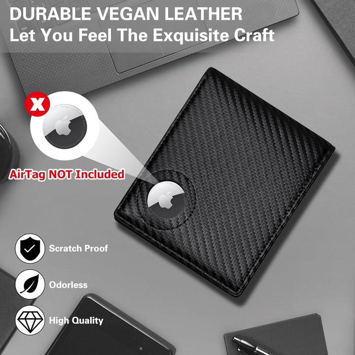 GIPUSSON Billetera delgada de cuero para hombre, Airtag oculta, gra...