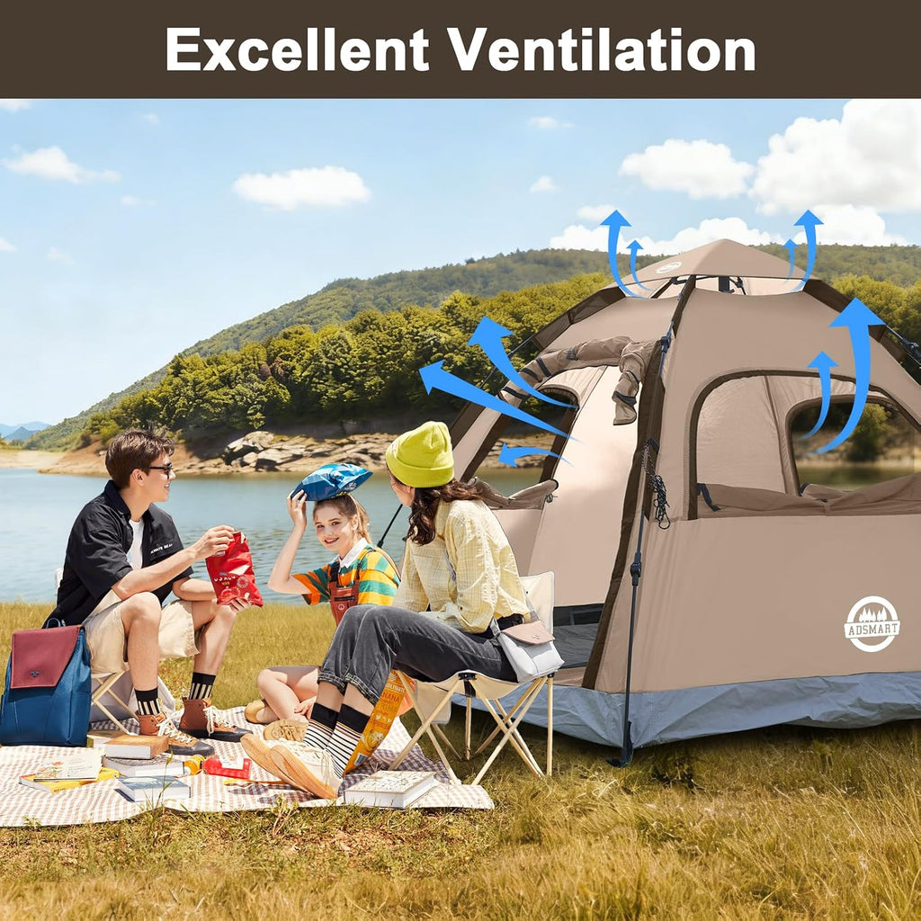 ADSMART Tiendas de campaña instantáneas para acampar 2/3/4/5 personas, impermeable, fácil instalación, tiendas de campaña con bolsa de transporte para senderismo al aire libre