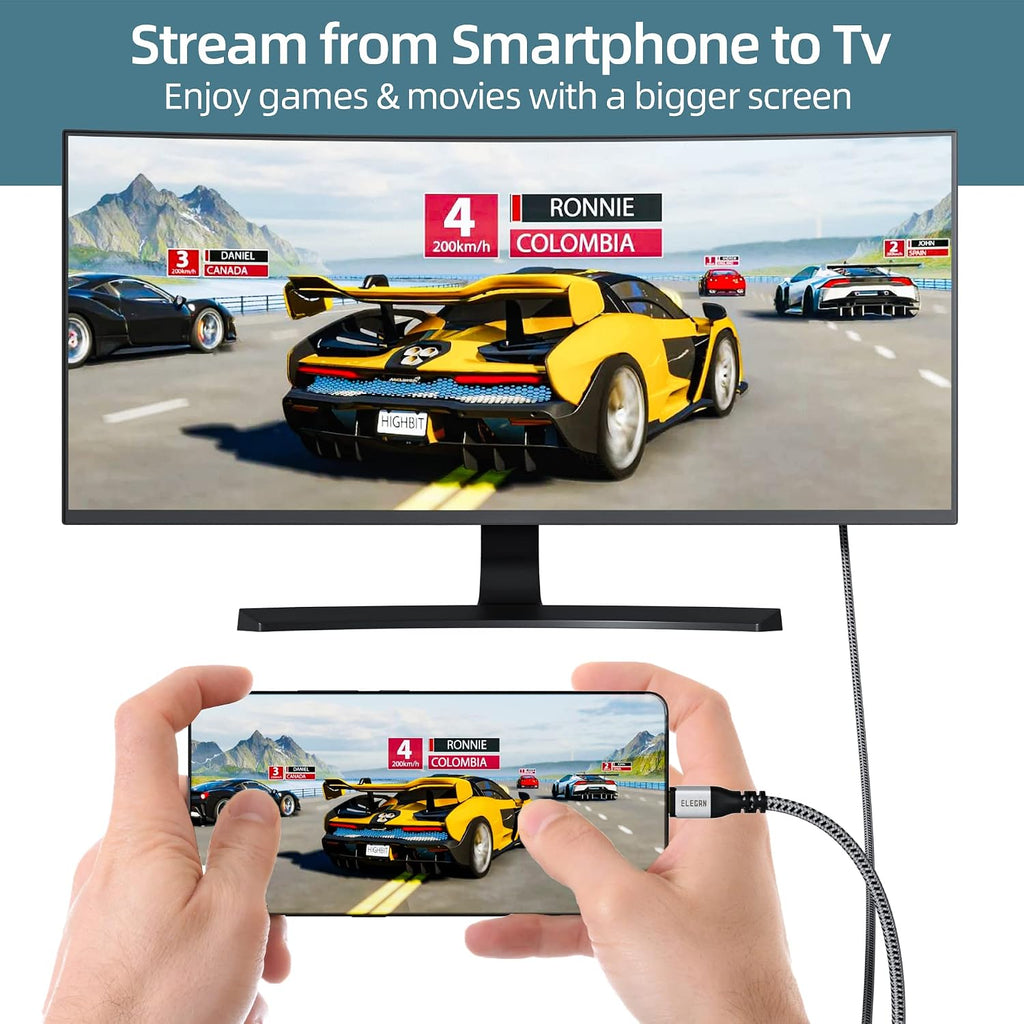 Cable USB C a HDMI de 30 pies, 4K a 60 Hz HDR, chapado en oro trenzado USB 3.1 tipo C a HDMI 2.0 cable Thunderbolt 3/4 compatible con Galaxy MacBook Pro/Air iPad Pro Surface Dell HP con 5 lazos