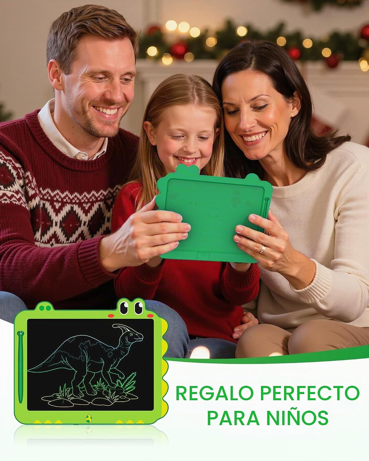 Tableta LCD de 12 pulgadas para garabatear, tableta, almohadilla de dibujo de dinosaurio verde para niños de 3 a 6 años, regalos de Navidad y cumpleaños