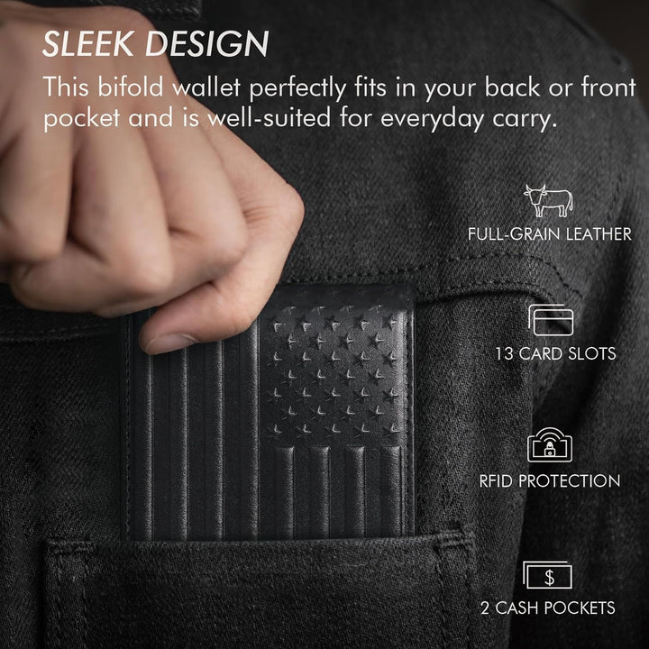 Pefiam Billetera de cuero de grano superior para hombre, con bloque...
