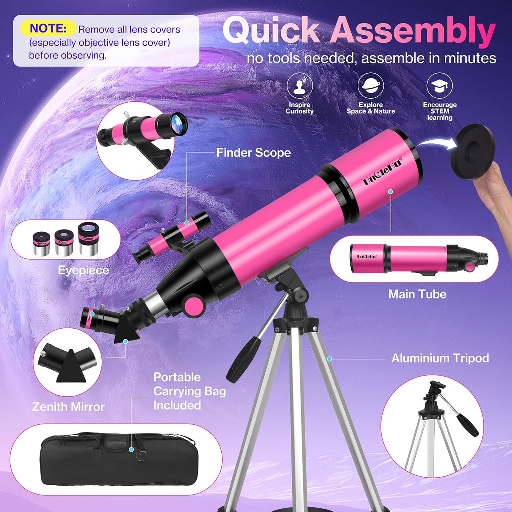 Telescopio para Adultos de Alta Potencia, Apertura de 80mm 600mm Telescopios para Astronomía para Adultos, Niños y Principiantes, Telescopio Refractor Portátil de Viaje con Trípode, Adaptador para