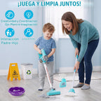 deAO Juego de juguetes de limpieza para niños, 14 piezas, desmontables, con trapeador al vacío, escoba, lavabo, juguetes de limpieza, regalo de cumpleaños para niñas y niños de 3 a 8 años