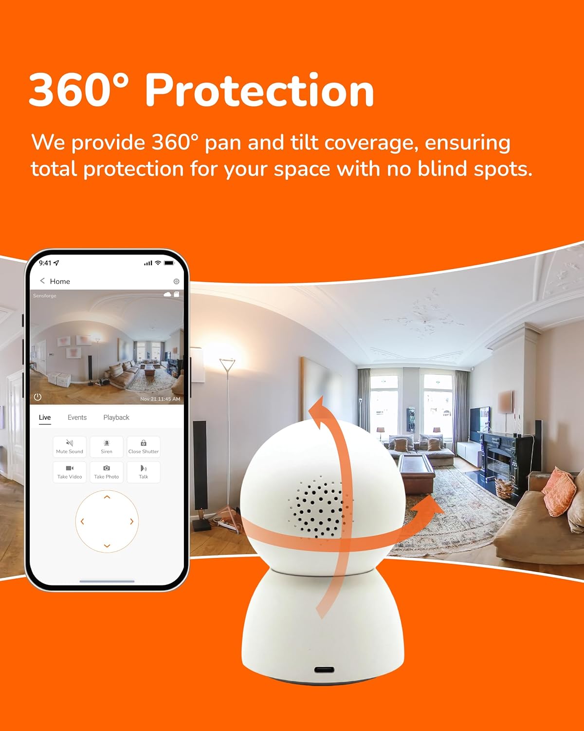 SensForge Cámara de seguridad panorámica de 2.5K para interiores, c...