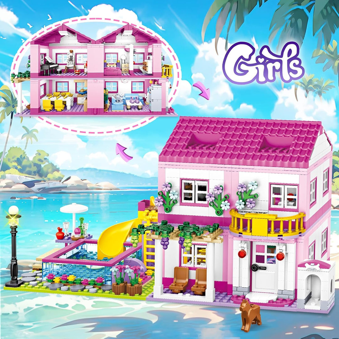 Pink Girls Summer Villa Friends - Juego de construcción