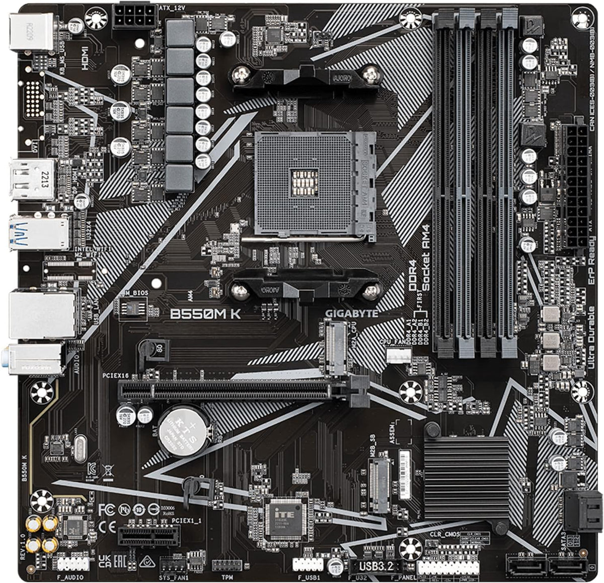 GIGABYTE Placa base B550M K AMD AM4 Micro-ATX, soporta procesadores...