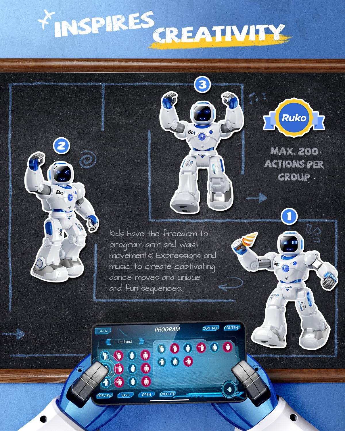 Ruko 1088 Smart Robot Toy para niños, regalo interactivo programable grande