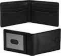 Billetera delgada y plegable para hombre, bolsillo frontal minimalista, cartera con bloqueo RFID con 1 ventana de identificación con muesca para el pulgar, 9 ranuras y bolsillo para
