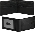 Billetera delgada y plegable para hombre, bolsillo frontal minimalista, cartera con bloqueo RFID con 1 ventana de identificación con muesca para el pulgar, 9 ranuras y bolsillo para
