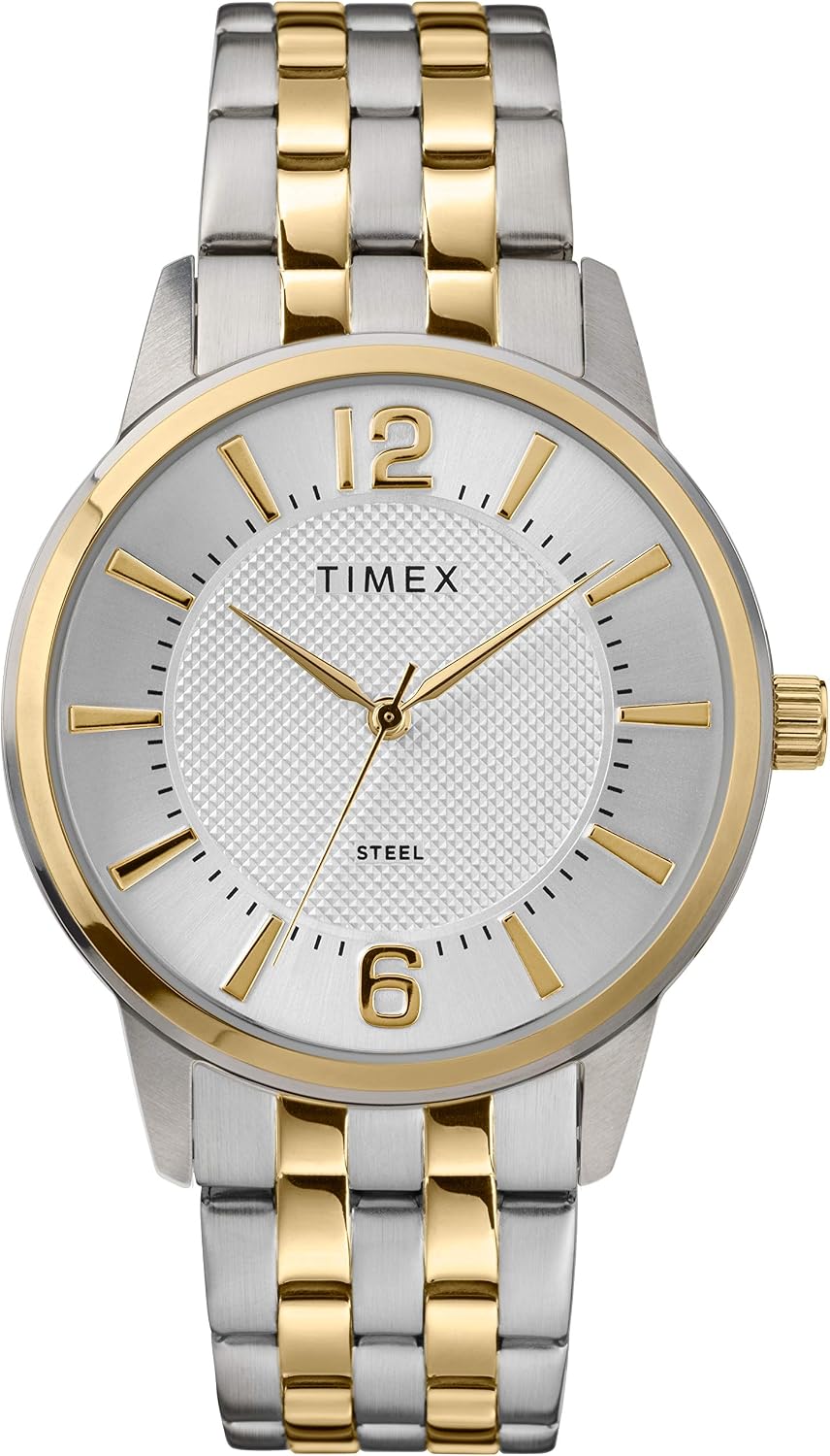 Timex Reloj de pulsera analógico de acero inoxidable de 1.575 in para hombre