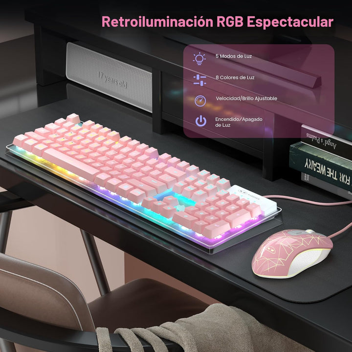 Combo de teclado y mouse para juegos, teclado K1 con retroiluminaci...