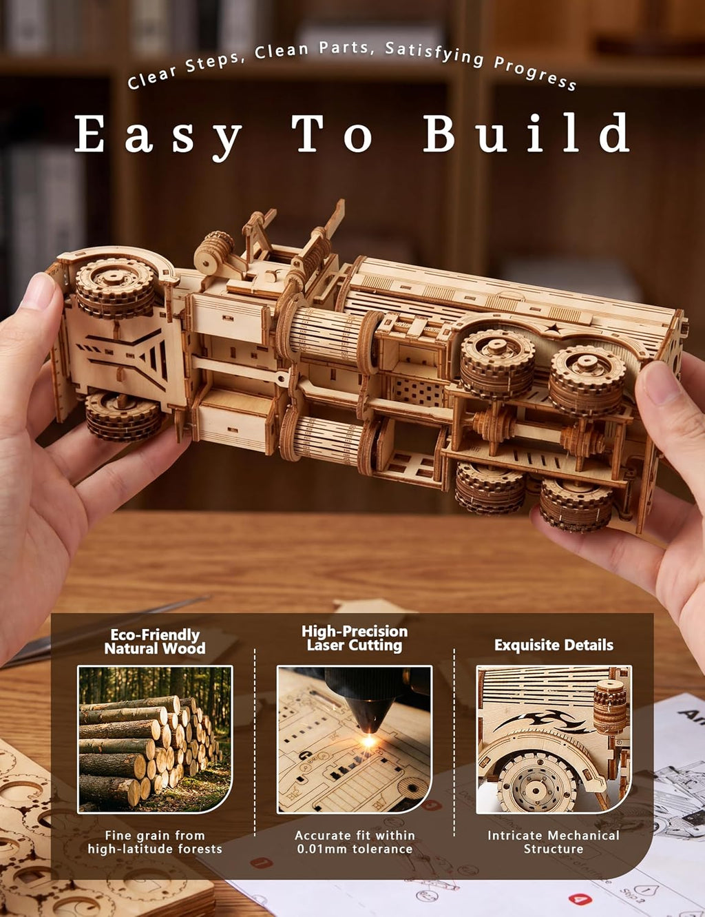 Rompecabezas de madera 3D de camión cisterna – 307 piezas de camión de madera pintable para adultos, kit de manualidades de camión para exhibición en el hogar, regalos para adolescentes a