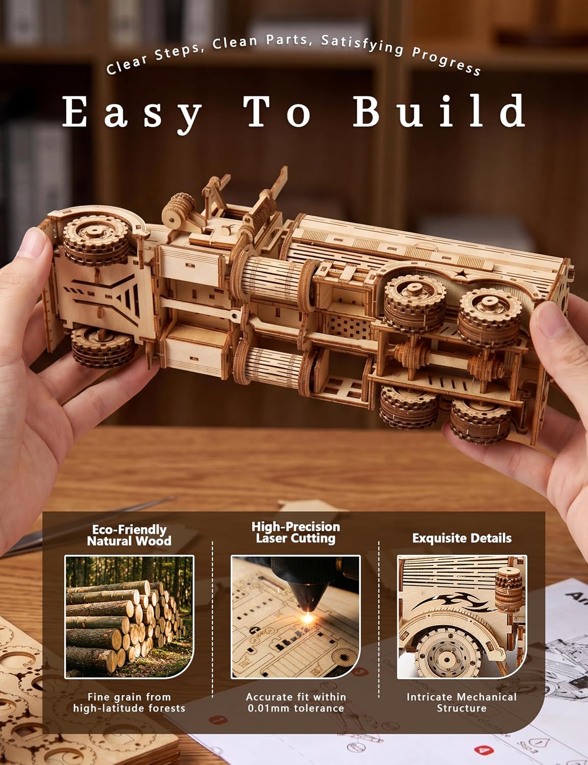 Rompecabezas de madera 3D de camión cisterna – 307 piezas de camión de madera pintable para adultos, kit de manualidades de camión para exhibición en el hogar, regalos para adolescentes a