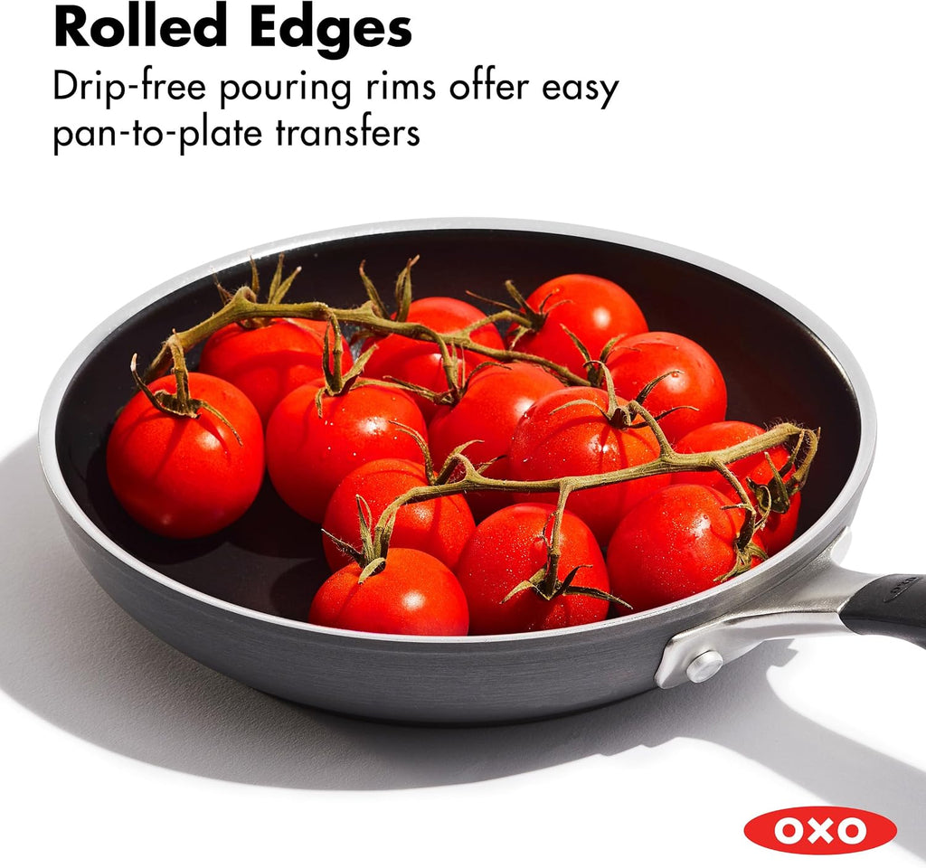 OXO Sartén antiadherente de 8 pulgadas, mango de silicona sin BPA, apto para lavavajillas y horno, sartén de cerámica sin PFAS, color negro