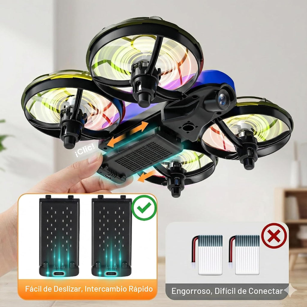 Swifsen Drones para niños con cámara, dron RC pequeño helicóptero para interiores, regalos de cumpleaños para niños y niñas principiantes amigables, mini juguete cuadricóptero con 2 baterías, protección de hélice, retención de altitud