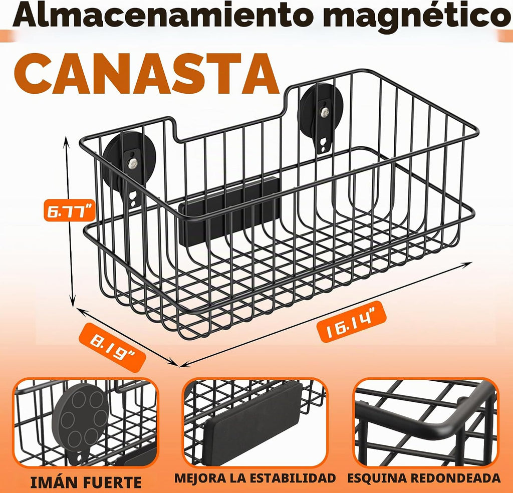 Cestas magnéticas, organizador de cestas de malla de alambre de metal de gran capacidad para almacenamiento de diversas herramientas, estante magnético para garaje, lavandería, cocina, taller, gabinete (2 unidades)