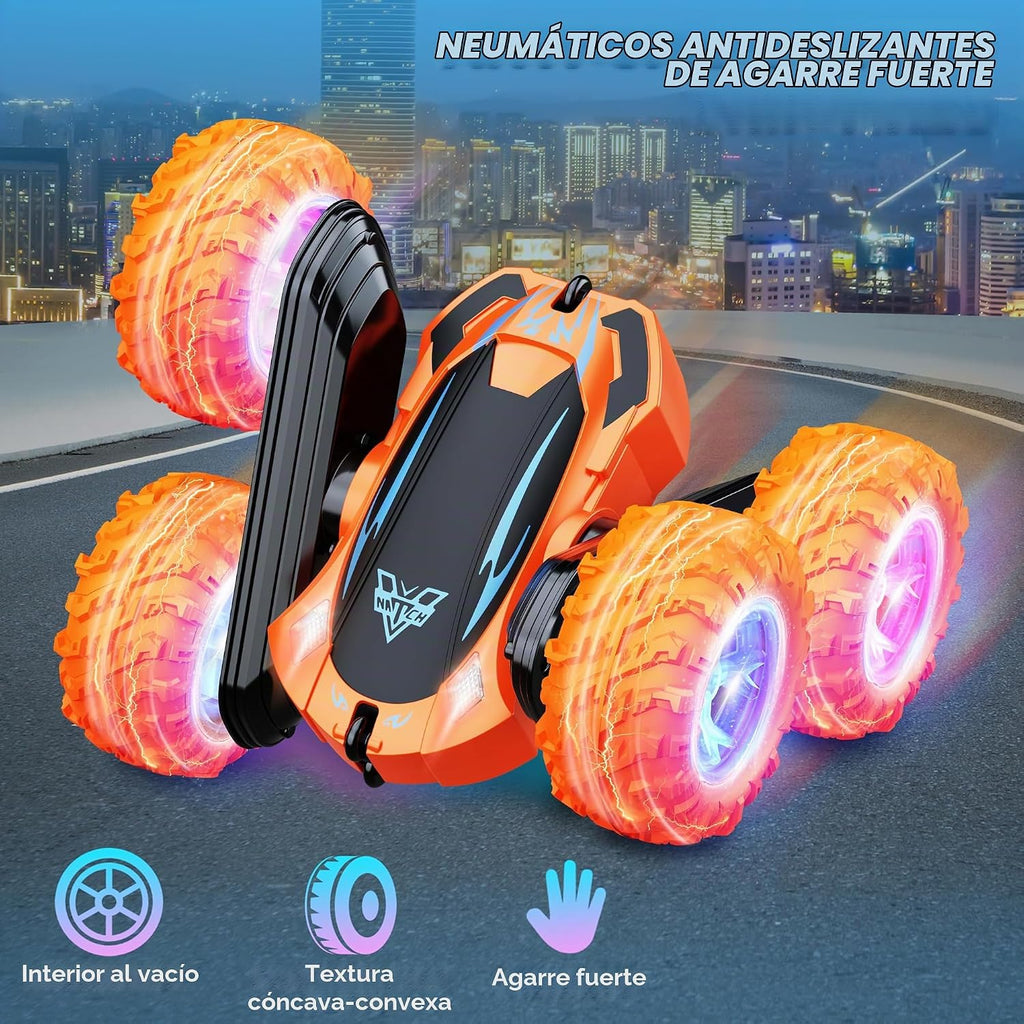 Auto de control remoto, auto eléctrico de carreras y acrobacias de 2.4GHz, rotación giratoria de 360° de doble cara, faros LED RC 4WD de alta velocidad todoterreno, regalo para niños de 3, 4, 5, 6, 7