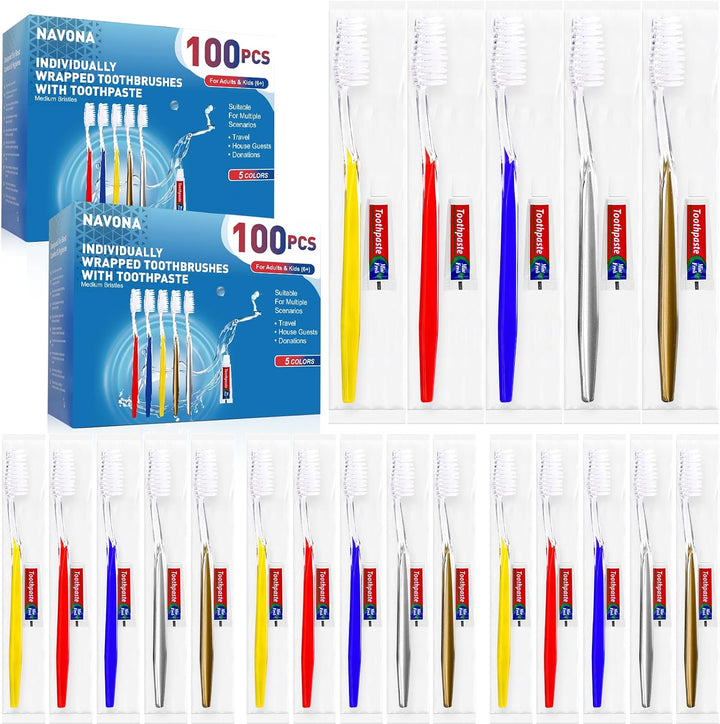 Navona 200 cepillos de dientes desechables con pasta de dientes a g...
