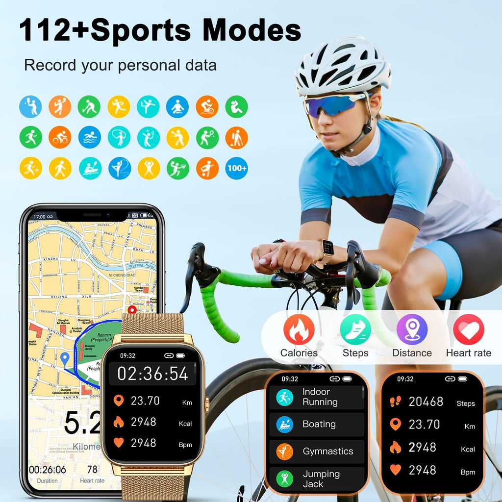Reloj inteligente para mujer con rastreador de fitness: relojes inteligentes dorados para mujer, relojes digitales para hombre, hacer/responder llamada, impermeable, reloj inteligente para correr
