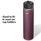 OXO Strive - Botella de agua de boca ancha de 24 onzas con tapa con popote, color granate morado