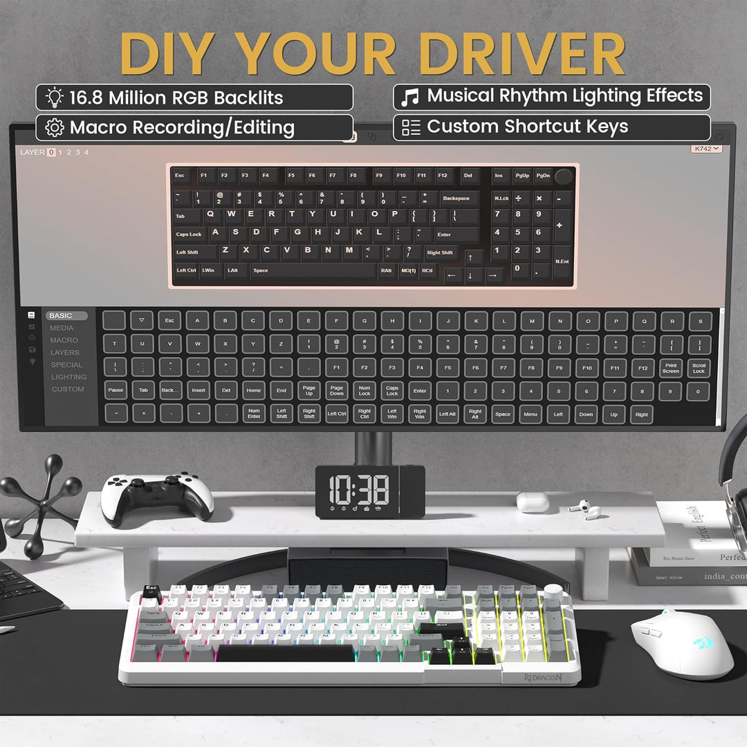 Redragon K742 Teclado mecánico inalámbrico para juegos con perilla,...