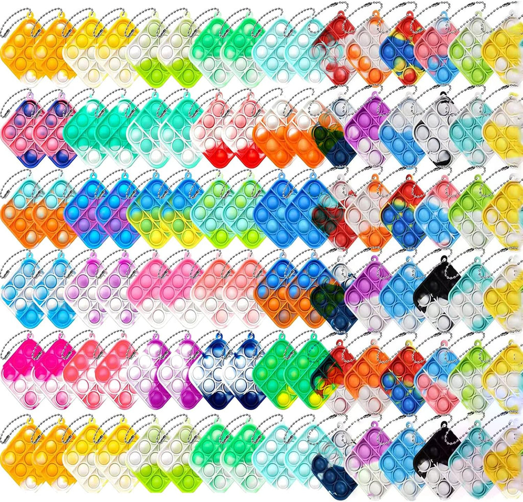100 piezas de mini llavero de color aleatorio, juguete sensorial de silicona para apretar burbujas que hacen divertido para niños, alivio de ansiedad y estrés para adultos