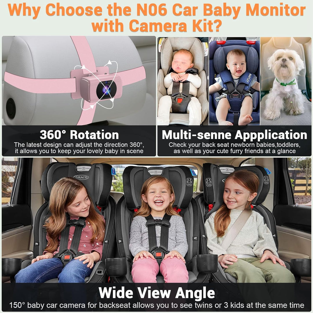 Rohent Monitor de coche para bebés y niñas, 1080P HD, ajustable en...