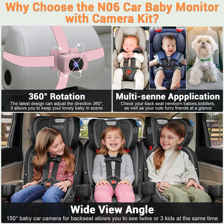 Rohent Monitor de coche para bebés y niñas, 1080P HD, ajustable en...