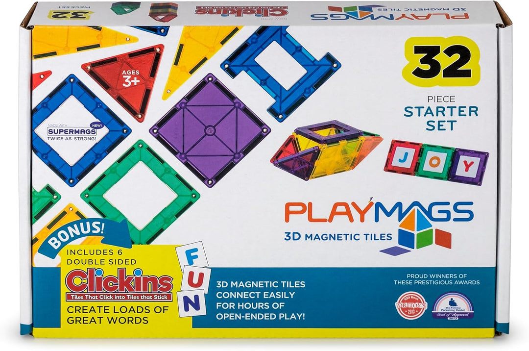 Playmags Juego de azulejos coloridos de 38 piezas, azulejos magnéti...