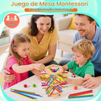 Montessori - Juego de mesa de madera con 42 palos y dados para niños de 3 a 6 años