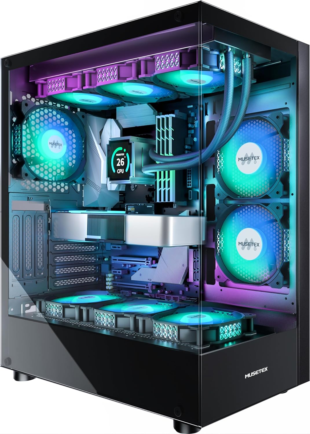 MUSETEX Chasis para PC ATX 6 Ventiladores PWM ARGB Preinstalados, C...