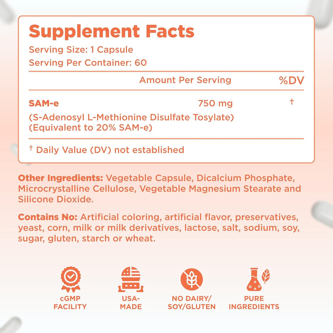 Clear Formulas Bioactive SAM-e 750 mg - Suplemento SAM-e de alta re...