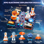VATOS Kits de circuito de ciencia espacial para niños – Kit STEM de exploración electrónica de 31 piezas con más de 100 proyectos, lanzacohetes y astronauta iluminado | Juguete educativo de aprendizaje regalo para niños y niñas a partir de 6 años