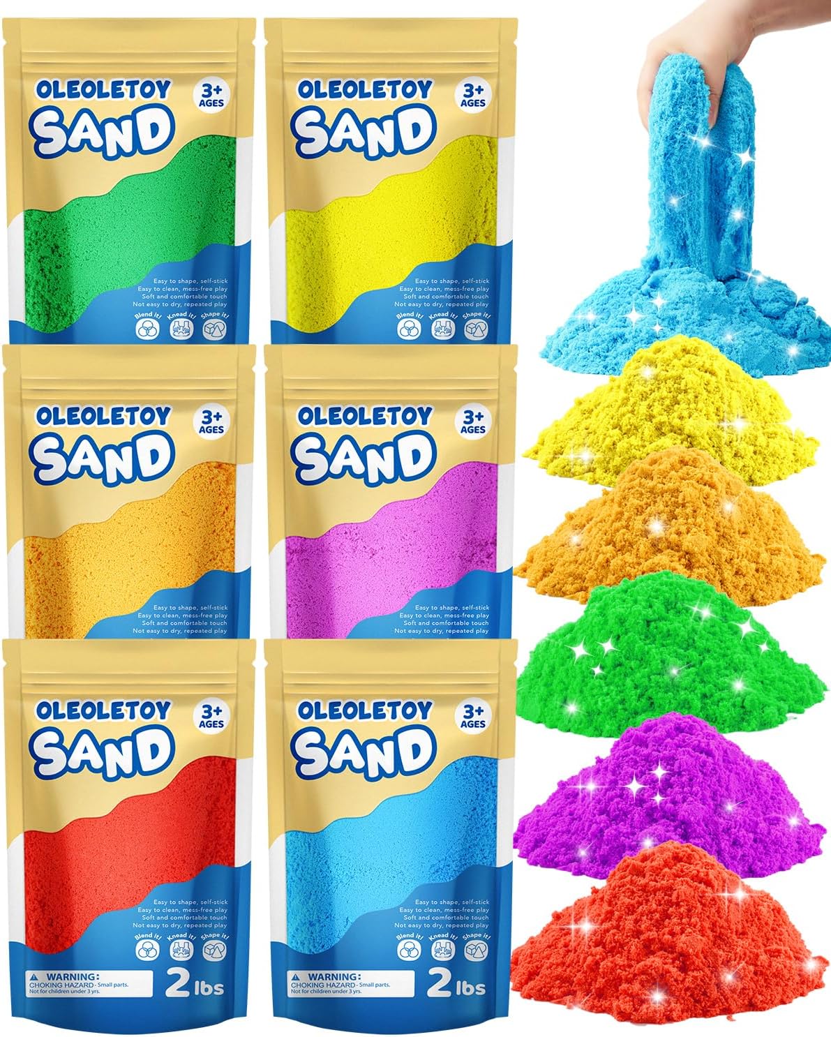 OleOletOy Arena de colores a granel para niños: paquete grande de 12 libras de arena moldeable multicolor – Actividades en el aula para niños y niñas de 3 a 8 años de edad – Arena a granel para caja de arena, recuerdos de fiesta, relleno sensorial de cubo