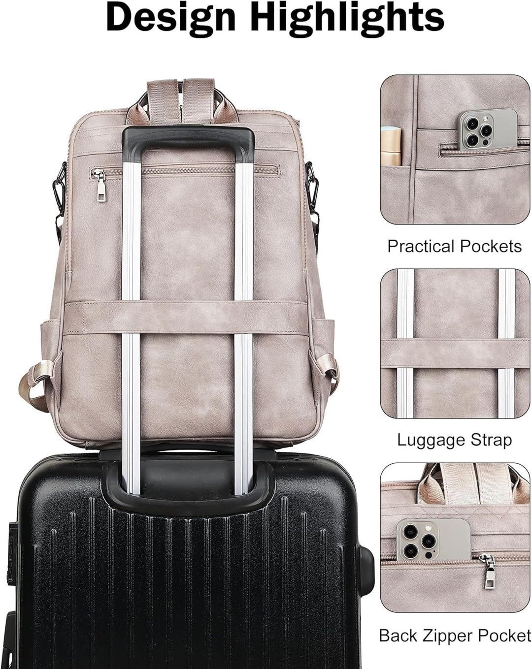 FADEON Mochila para laptop para mujer, mochila de cuero de viaje co...