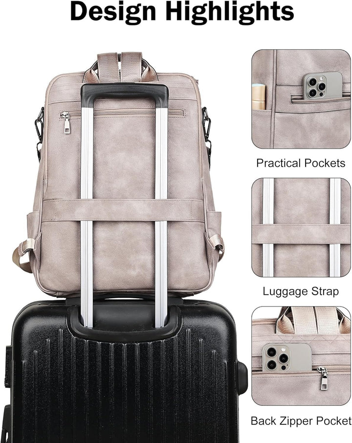 FADEON Mochila para laptop para mujer, mochila de cuero de viaje co...