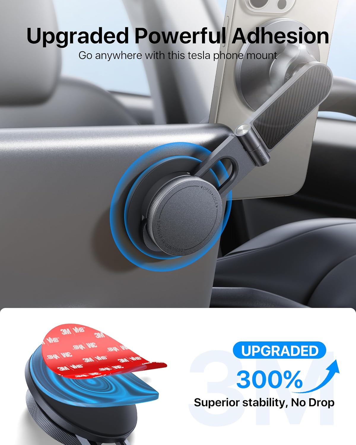 andobil Soporte para Teléfono Tesla Mejorado [Imán Fuerte y Plegable] Soporte MagSafe para Auto para Tesla New Model Y Juniper Model 3, Soporte para Teléfono Tesla Ajustable 360° compatible con iPhone 17 16 15 Pro Max, Accesorios para Tesla