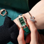 ROCOSJEWE Reloj Elegante para Mujer - Esfera Verde Correa de Cuero Caja en Oro Rosa, Reloj Analógico de Cuarzo Vestido, Reloj de Pulsera Impermeable de Moda Regalo para Mujer RW0209S