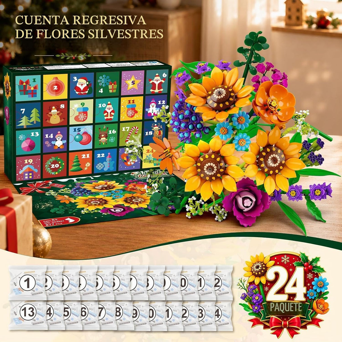 HOGOKIDS Calendario de Adviento de Navidad, ramo de flores silvestres