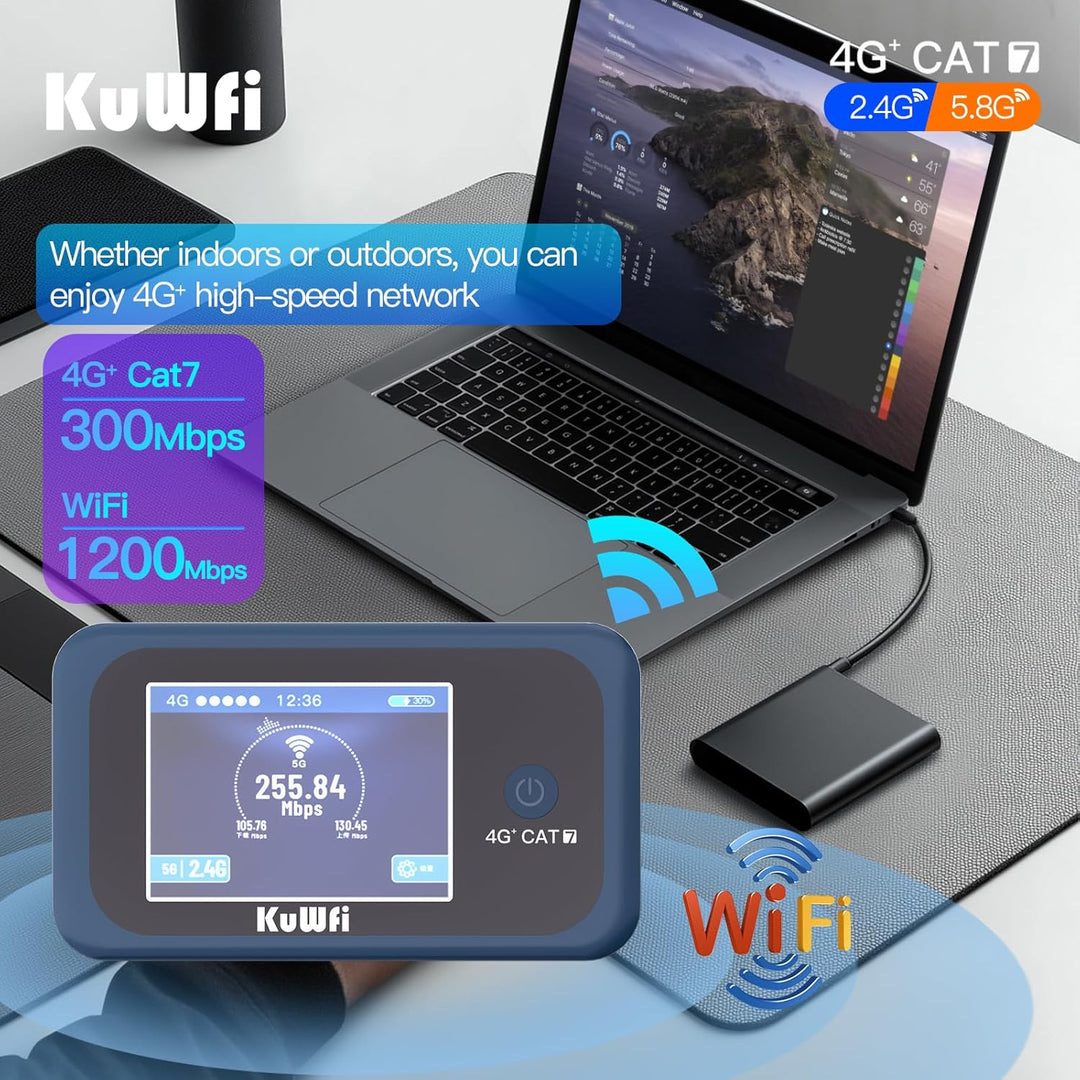 KuWFi Hotspot WiFi portátil para exteriores, enrutador WiFi 4G LTE...