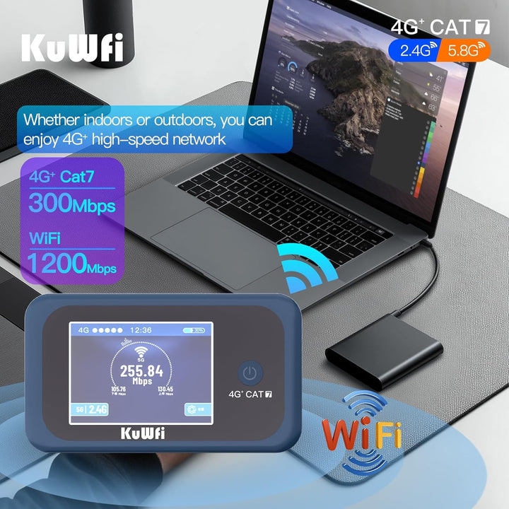 KuWFi Hotspot WiFi portátil para exteriores, enrutador WiFi 4G LTE...
