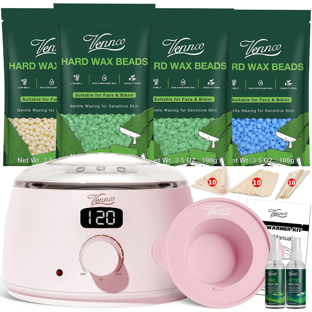 VENNCO Kit de depilación digital para mujer, calentador de cera ros...