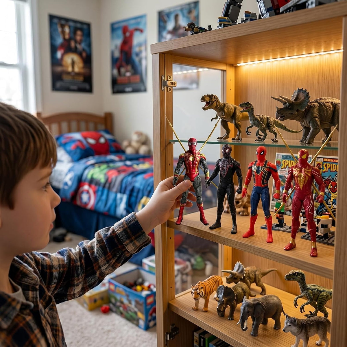 Juego de 4 figuras de acción de héroe araña, figuras de superhéroe movibles de 7 pulgadas con base de exhibición, juguetes coleccionables para fanáticos, decoración de escritorio y regalos