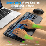 Combo de teclado y mouse inalámbricos, teclado ergonómico con 6 tec...