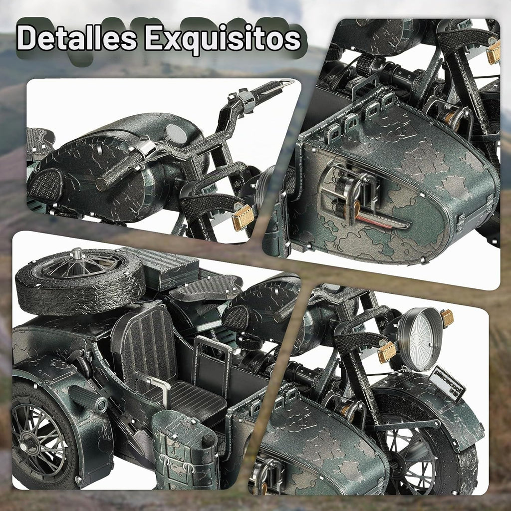 Piececool - Rompecabezas 3D para adultos, kits de construcción de modelos de metal de motocicleta con sidecar para tiempo en familia, artes y manualidades de sidecar para armar uno mismo, los mejores