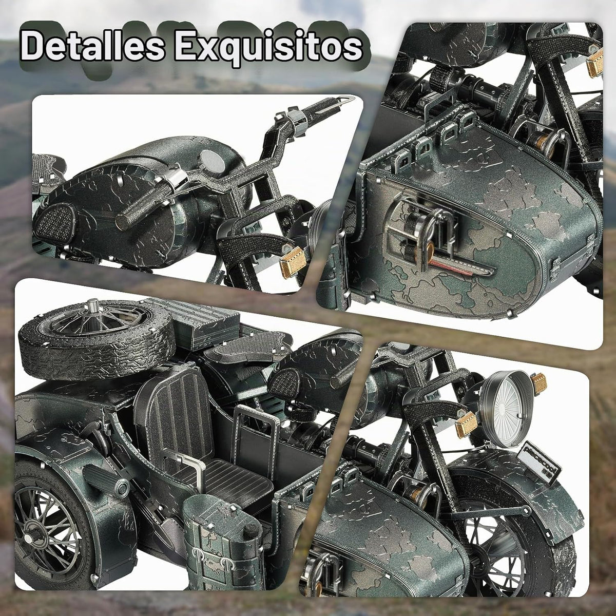Piececool - Rompecabezas 3D para adultos, kits de construcción de modelos de metal de motocicleta con sidecar para tiempo en familia, artes y manualidades de sidecar para armar uno mismo, los mejores