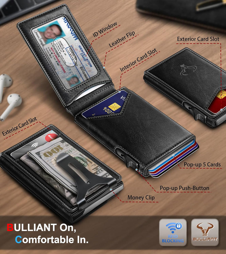 BULLIANT Billetera magnética de metal con clip para dinero, 9 tarje...