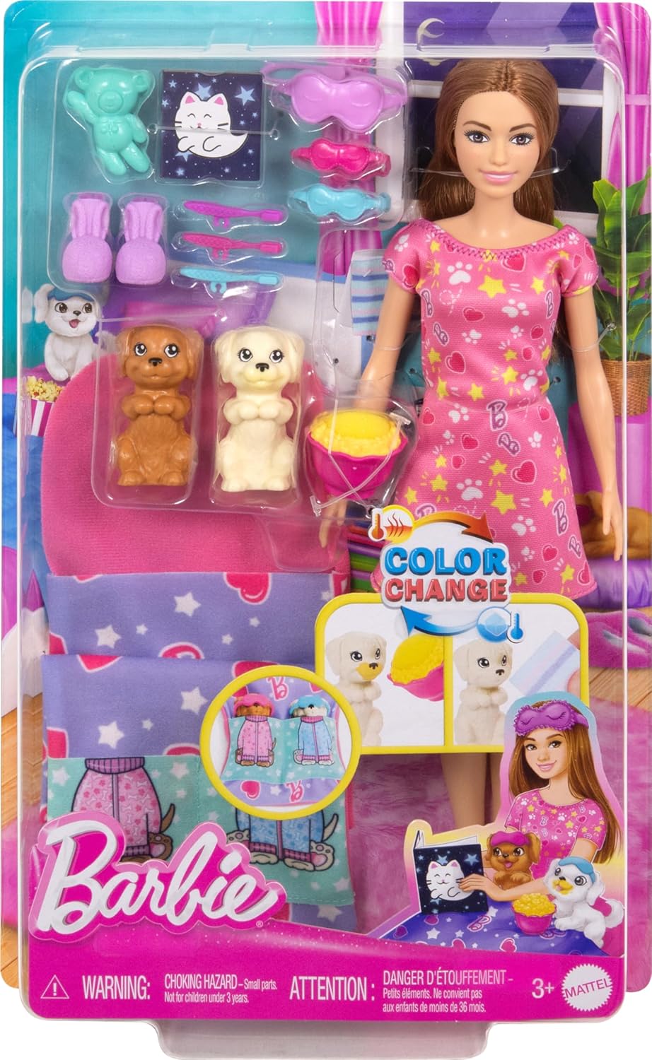Barbie Muñeca y juego con 2 figuras de perro de juguete y más de 10...